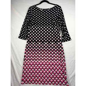 Nine West Wmns Black Pink Geometric Diamond Sheath Dress 3/4 Slv Size 10 Travel